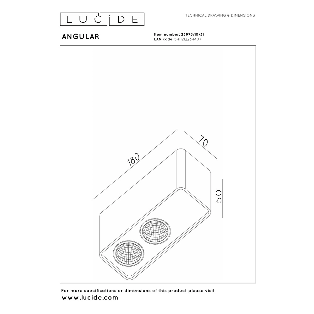 Lampe de plafond à deux lumières Angular Blanc Premium by Lucide 5411212234407