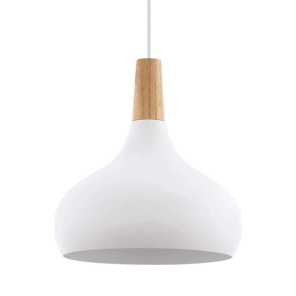 Lampe à suspension Sabinar 28cm blanc avec bois marron