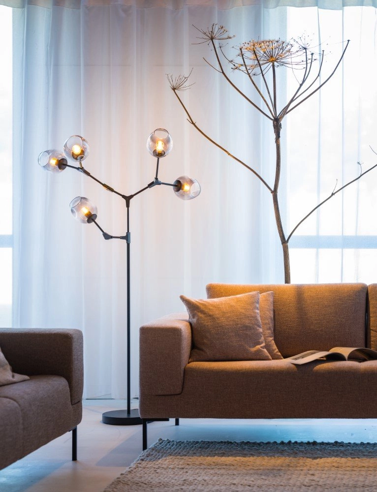 Lampadaire Lime 5 lumières noir avec verre fumé ETH 8720195300748