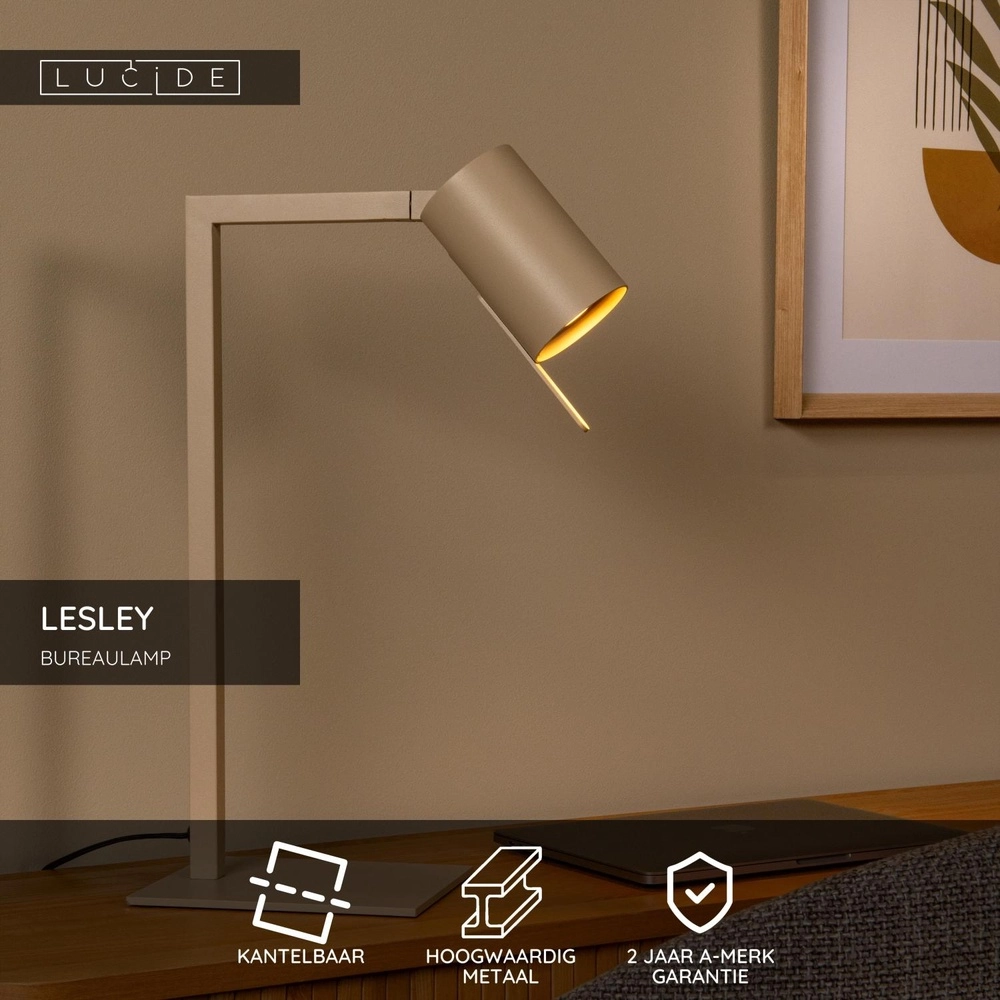 Lampe de bureau moderne Lesley brun sable Lucide 5411212032089