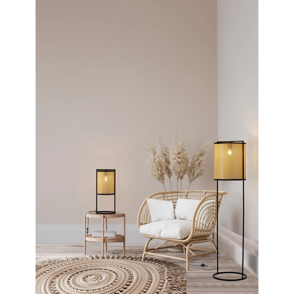 Lampe de table Erto noir et rotin Lyora 5212017455833