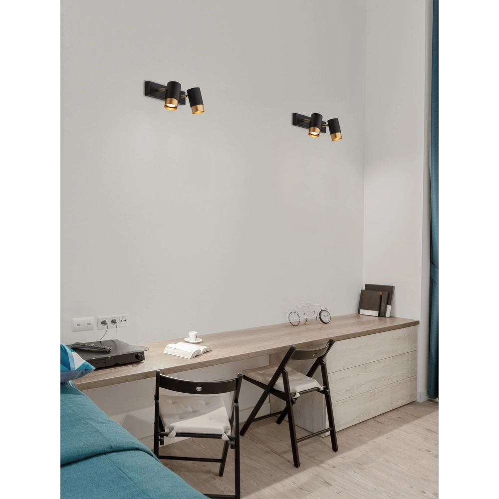 Spot de plafond Pogno 2 lumières noir avec or Lyora 5212017430847