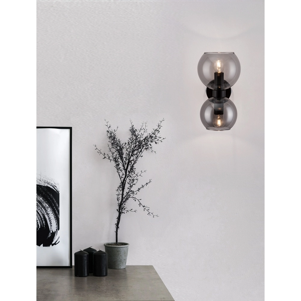 Applique murale Palmer noir avec verre fumé