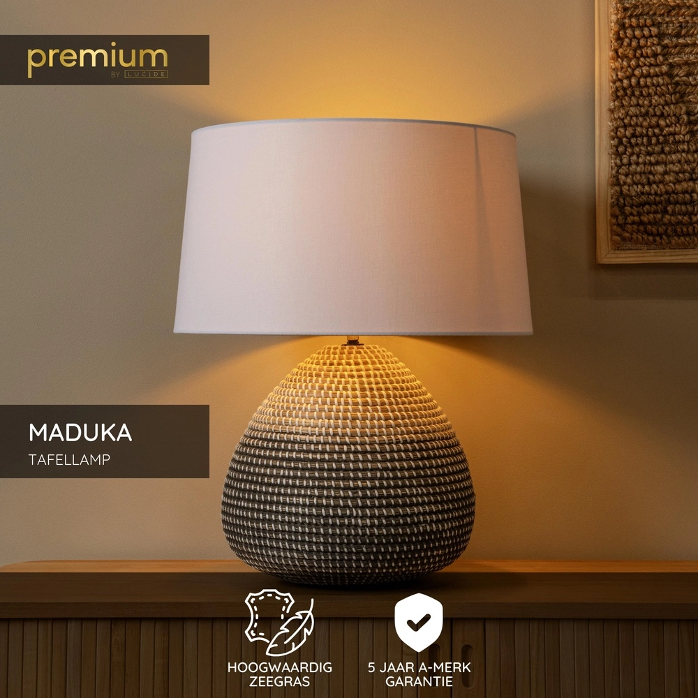 Lampe de table en herbe marine Maduka Ø 45cm - noir/brun avec teinte blanche Premium by Lucide 5411212106094