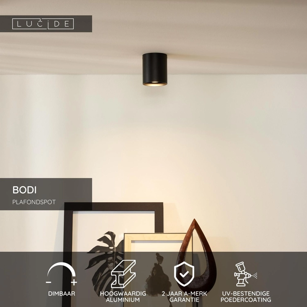 Projecteur de plafond Bodi Ø 8 cm de noir Lucide 5411212091536
