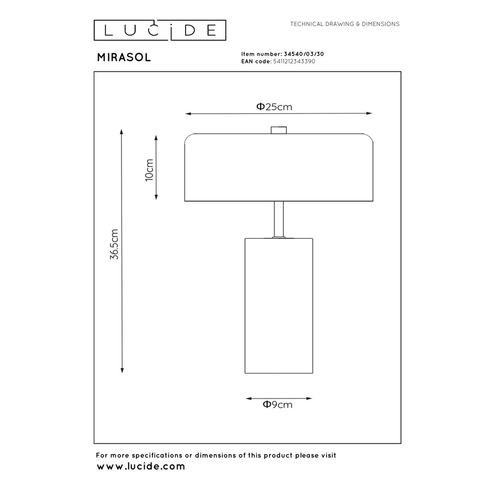 Lampe de table Mirasol noir avec or Lucide 5411212343390