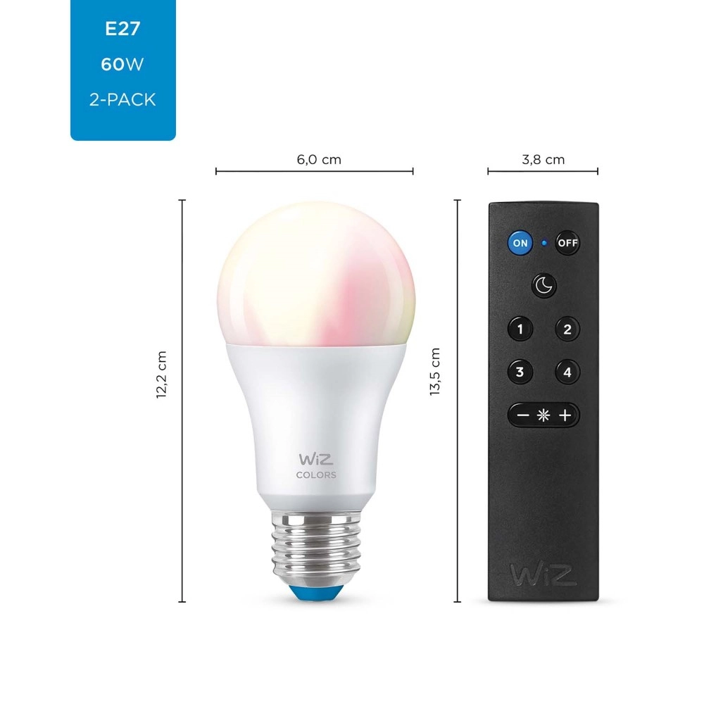 Ensemble 2x 8,5W - E27 - Led avec télécommande WiZ 8719514550117
