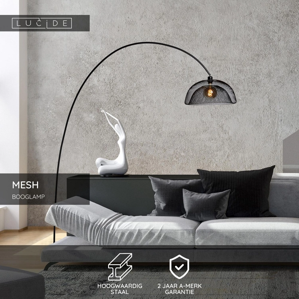 Lampe à arc maillée Mesh Noir Lucide 5411212302519