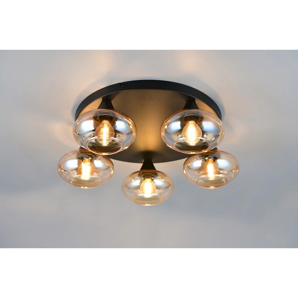 Plafonnier Divina Noir à 5 lumières avec verre ambré Trio 4017807667455