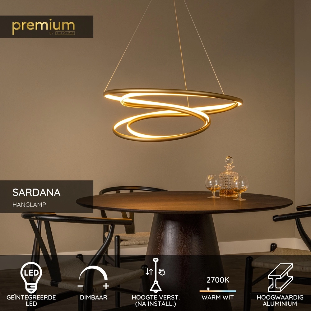 Lampe pendante de conception Sardana Ø 80 cm de boucle dorée Premium by Lucide 5411212520890
