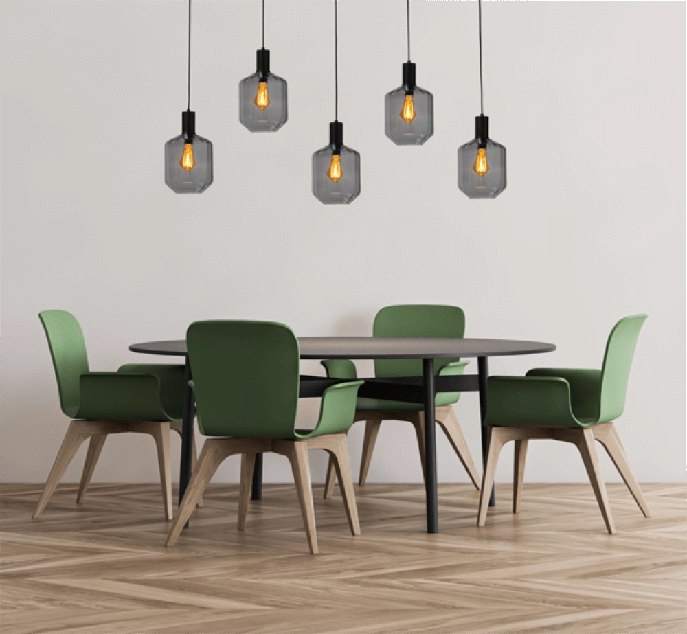 Lampe suspendue 5 lumières - noire - Porto avec des verres à fumée Jagger Masterlight 8718121270302