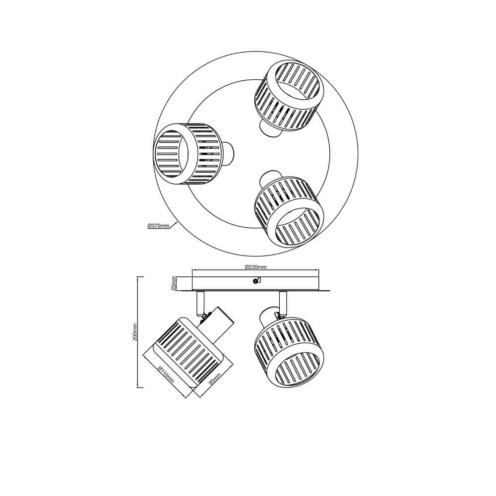 Plafonnier 3 lumières Tyas noir avec de l'or Brilliant 4004353424342