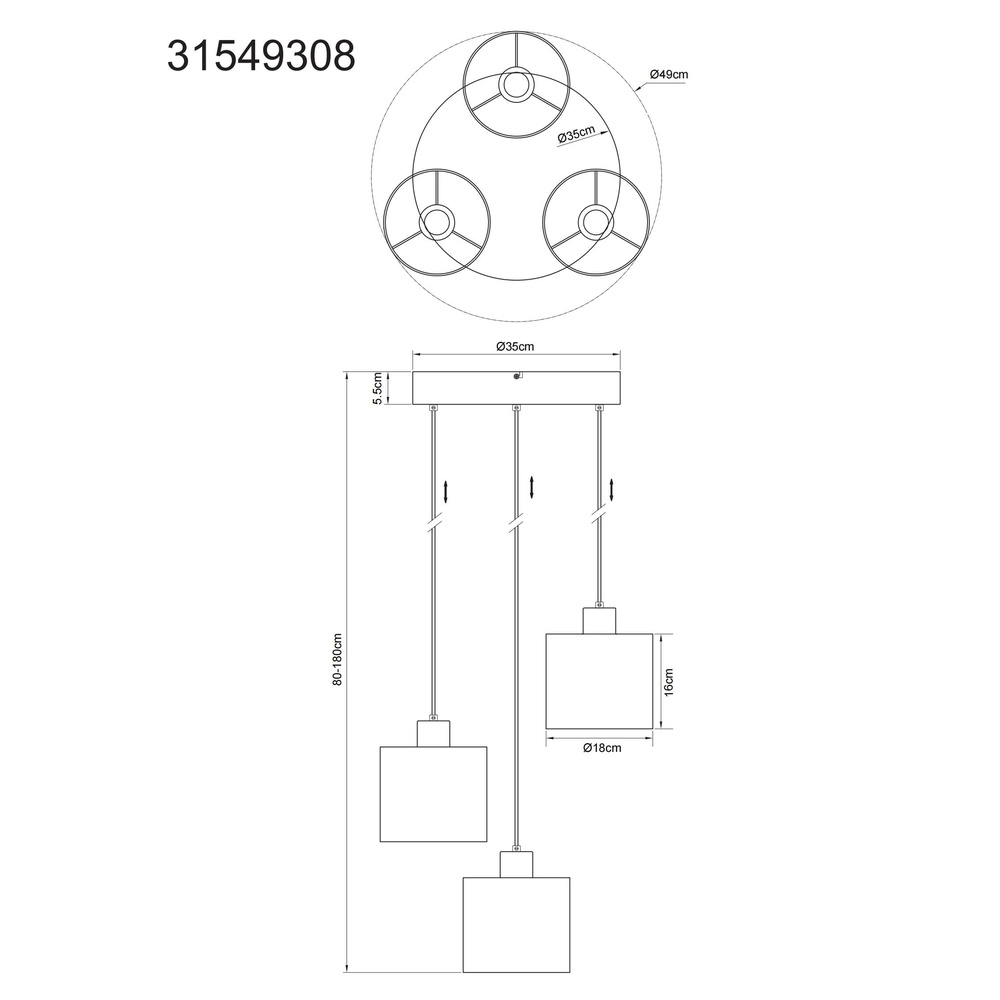 Lampe suspendue en métal à canon Thea Round à 3 lumières Globo 9007371586042