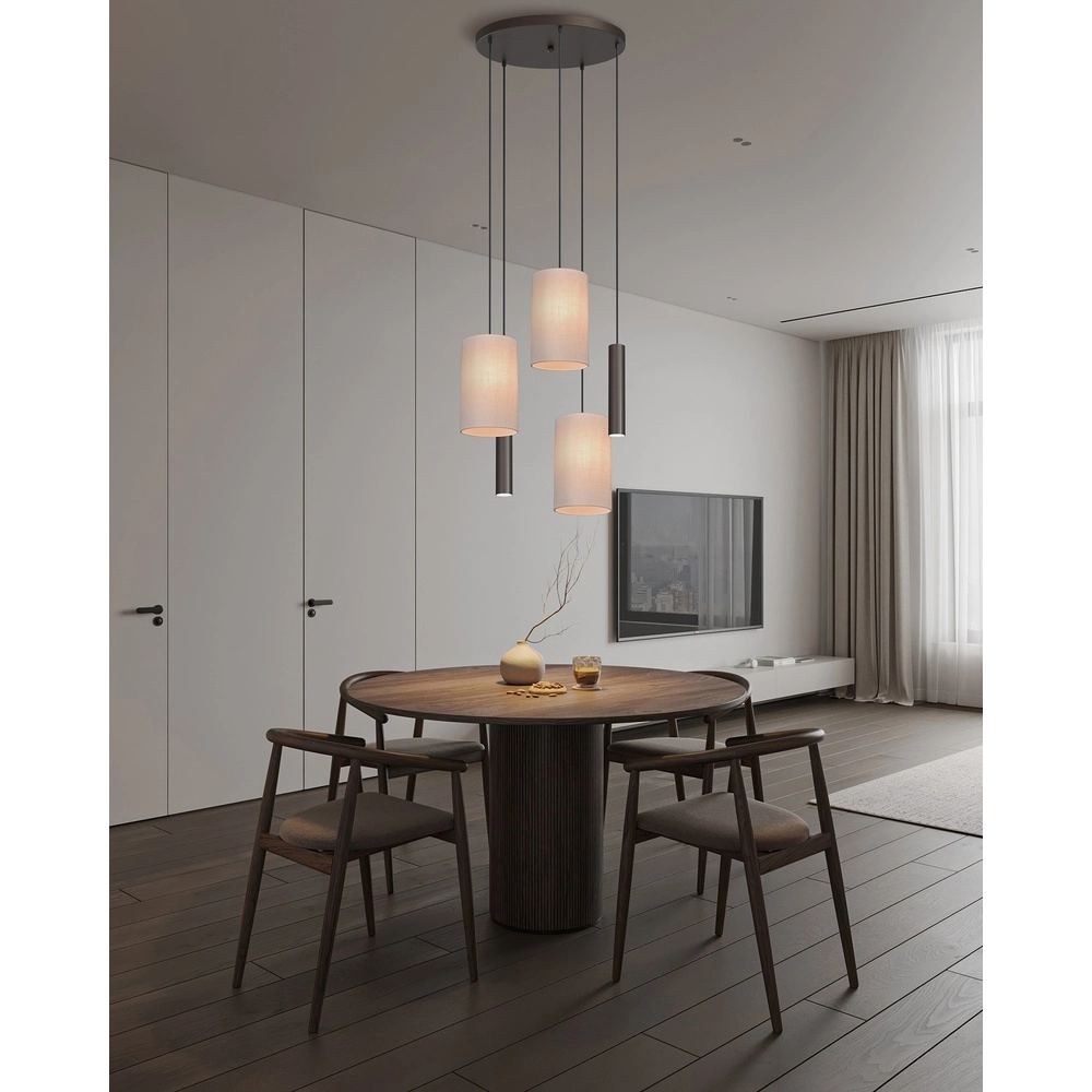 Lampe suspendue à 5 lumières Lisbourg Cacao avec un chapeau blanc foncé Masterlight