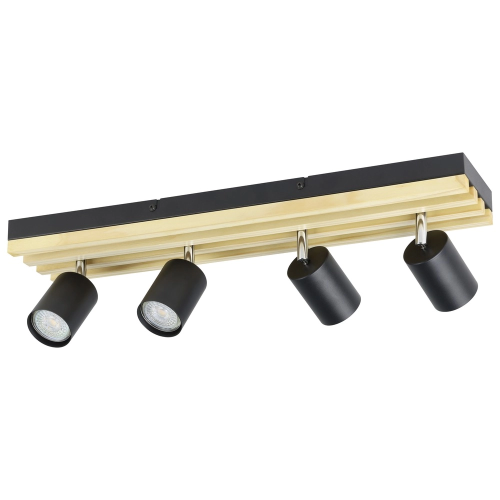 Projecteur moderne Cembrano 4-noir clair avec bois