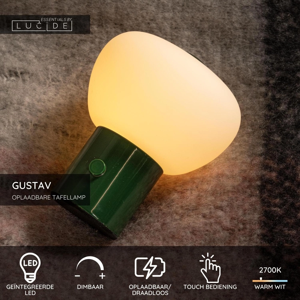 Lampe de table rechargeable Gustav Vert Lucide 5411212442017