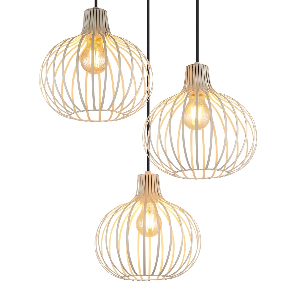 Lampe pendante de conception Mateo Crème ronde à 3 lumières Globo 9007371566150