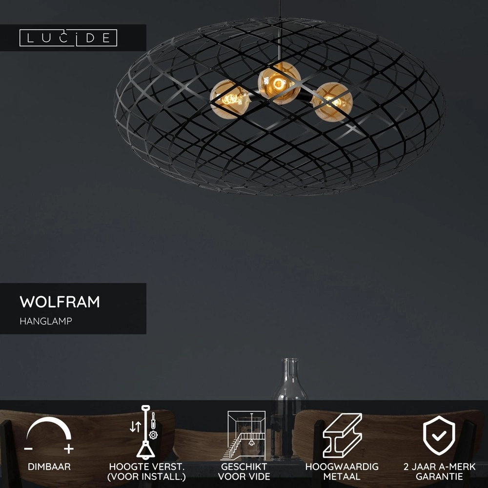 Lampe pendante Vide Wolfram Noir à 3 lumières Lucide 5411212211156