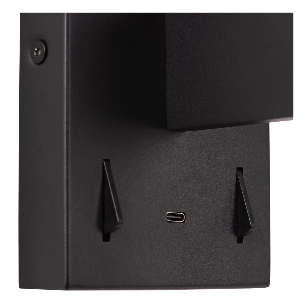 Lampe murale de conception Finan avec lampe de lecture et point de charge USB noirs Lucide 5411212680020