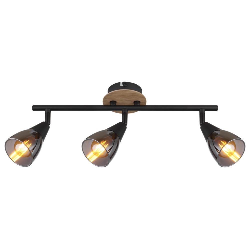 Lampe de plafond à 3 lumières Mubby noir avec un aspect bois Globo 9007371448869