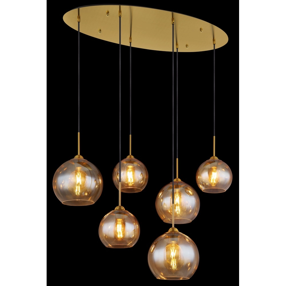 Lampe pendante dorée Jamessa 6 lumières avec verre ambré Globo 9007371435692