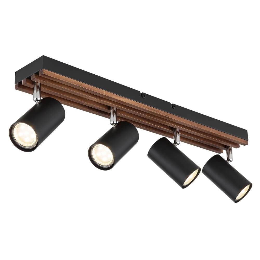 Plafonnier Kayden 4 lumières noir avec bois Plafonnier Kayden 4 lumières noir avec bois