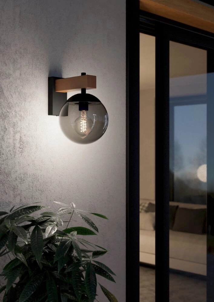 Lampe d'extérieur à ampoule Bufalata Bois avec verre fumé Eglo 9008606261765