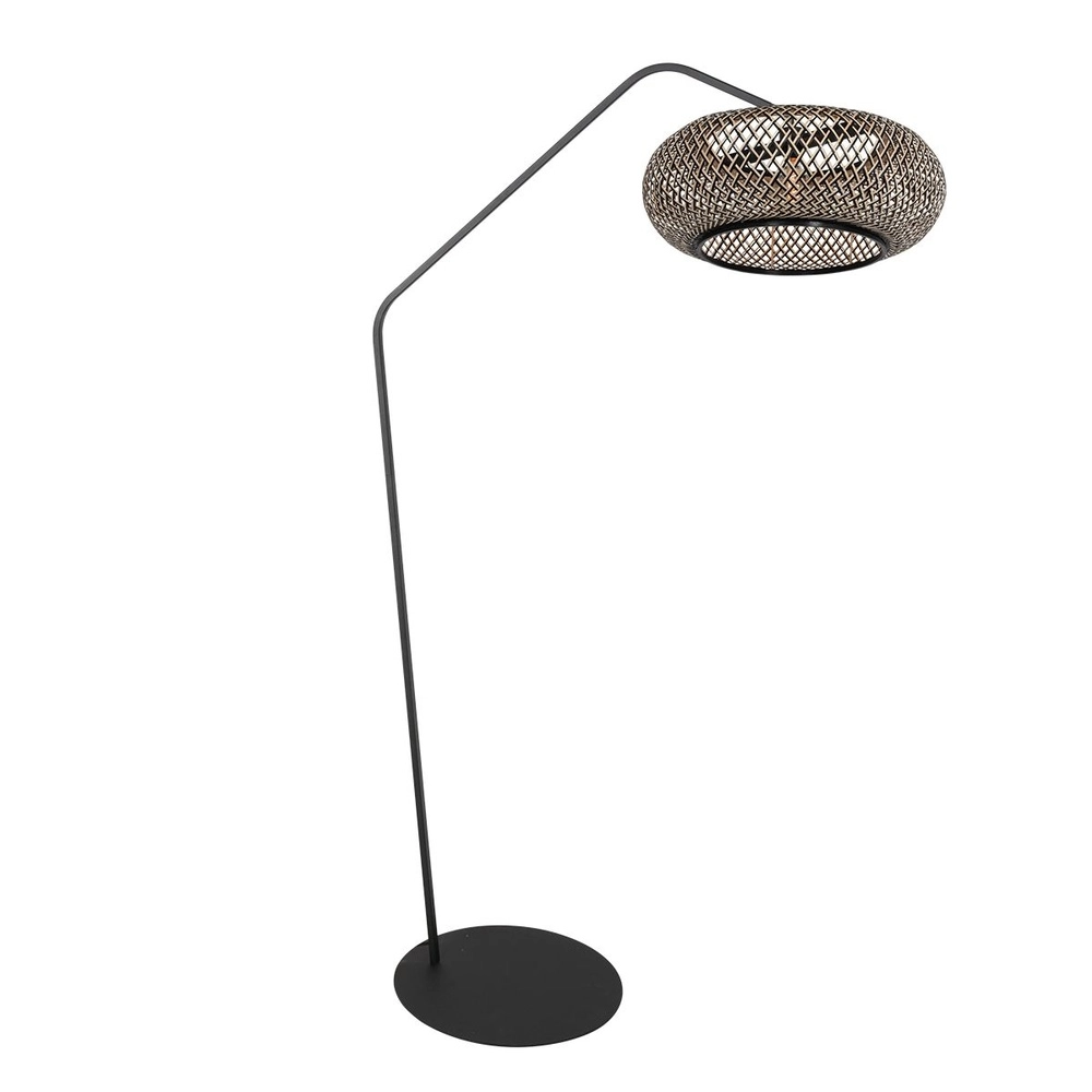 Lampe à arc ZigZag avec capot noir et rotin