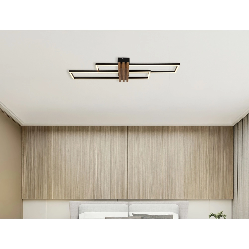 Lampe de plafond moderne Dakari I noir avec bois 60 cm Globo 9007371522781