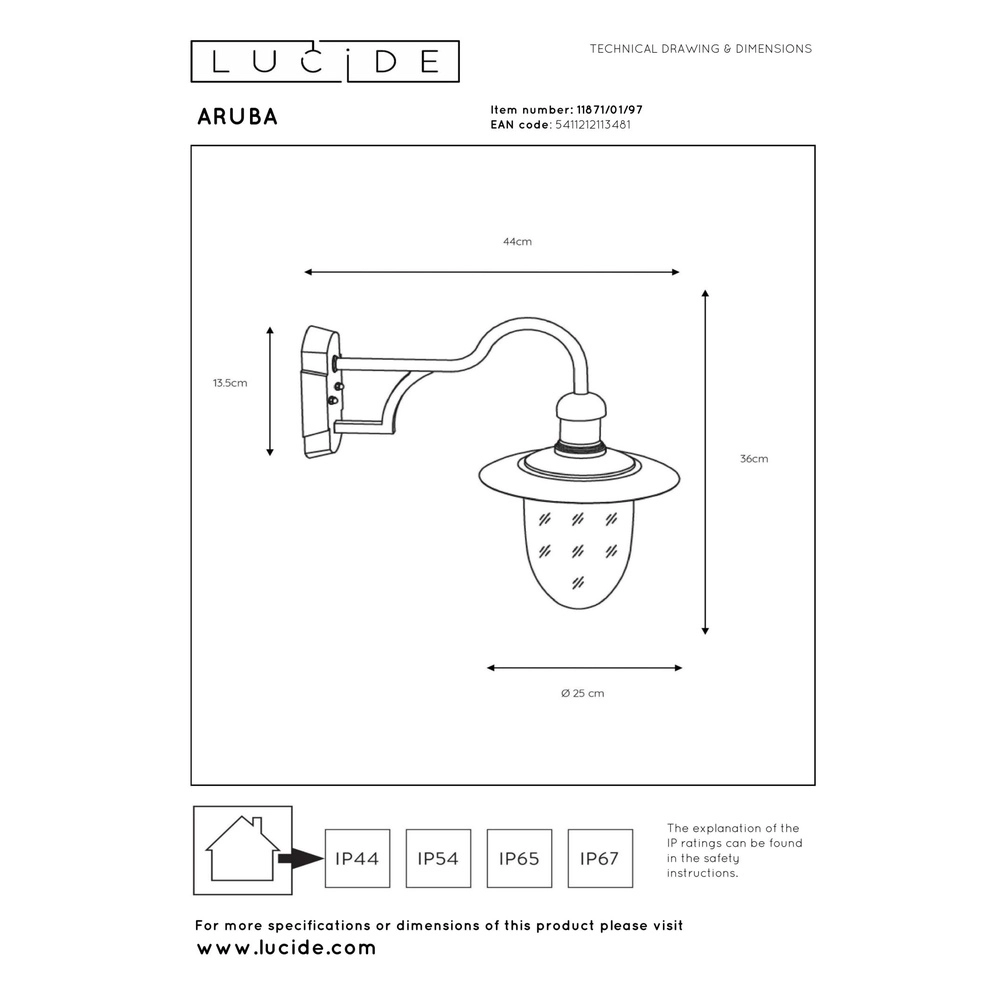 Lampe murale de campagne Aruba brun rouille Ø 25cm Lucide 5411212113481