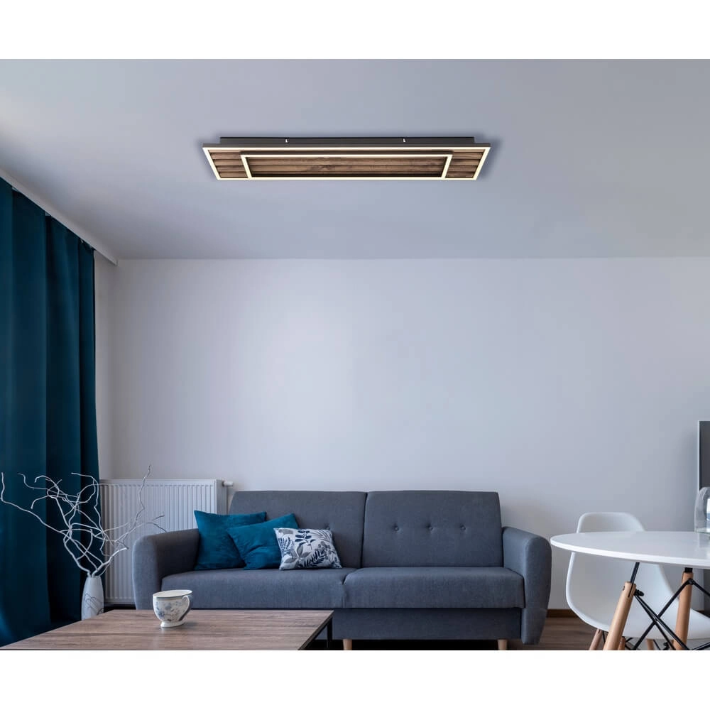 Plafonnier Woody noir avec rectangle de bois Globo 9007371513574