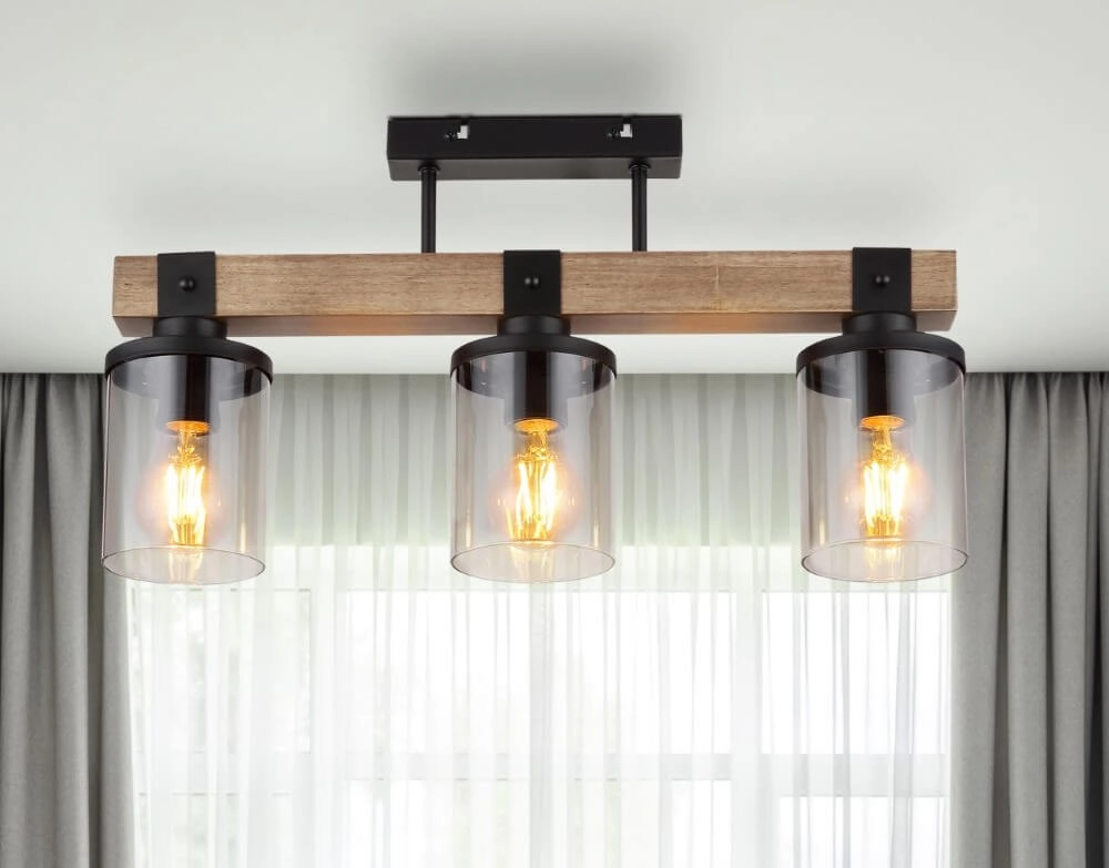 Plafonnier 3 lumières Lila noir avec du bois Globo 9007371443710