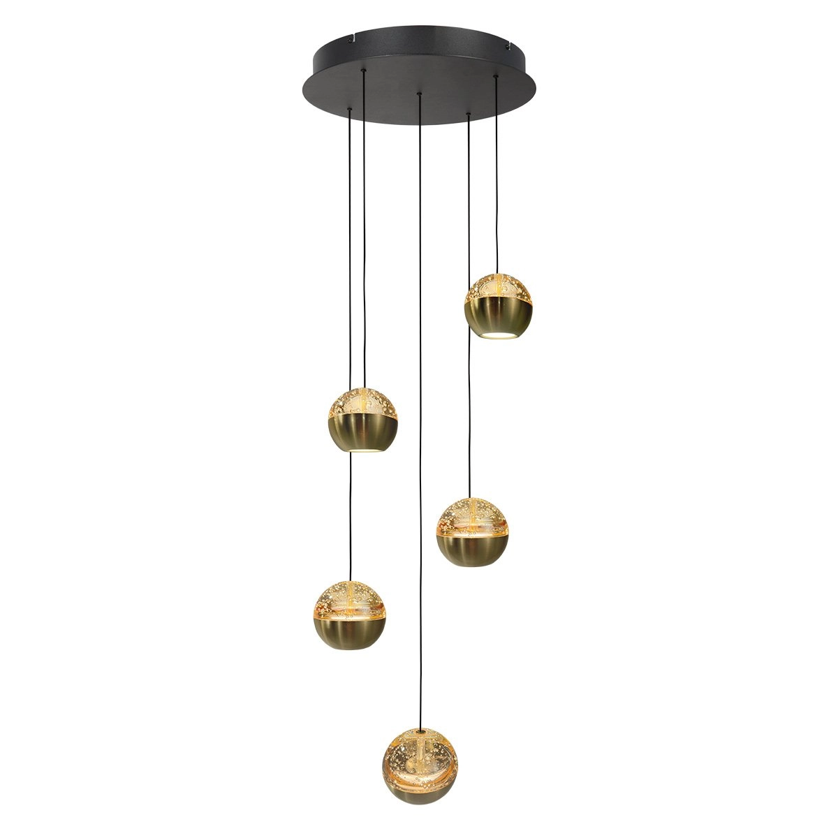 Lampe suspendue vide à 5 lumières Belluno LED - laiton or avec verre