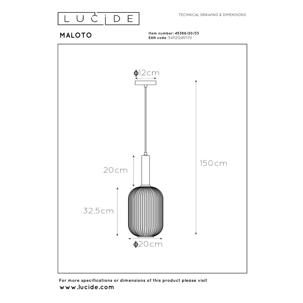 Lampe suspendue Maloto Ø 20cm vert Lucide 5411212451170