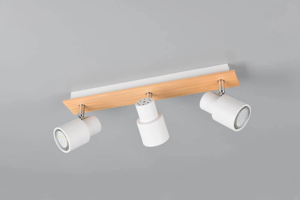 Plafonnier 3 lumières Pierre blanc avec du bois Trio 4017807638189