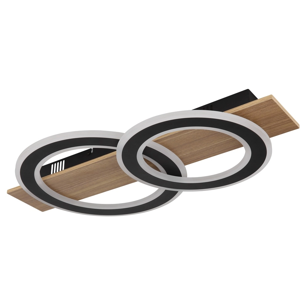 Lampe de plafond à design Jayden Noir avec 3 anneaux en bois Globo 9007371468409