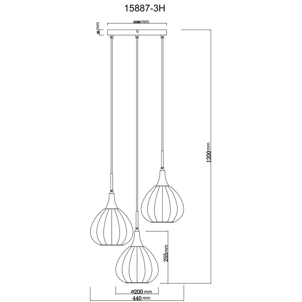 Suspension noire Olsen 3 lumières Globo 9007371456802