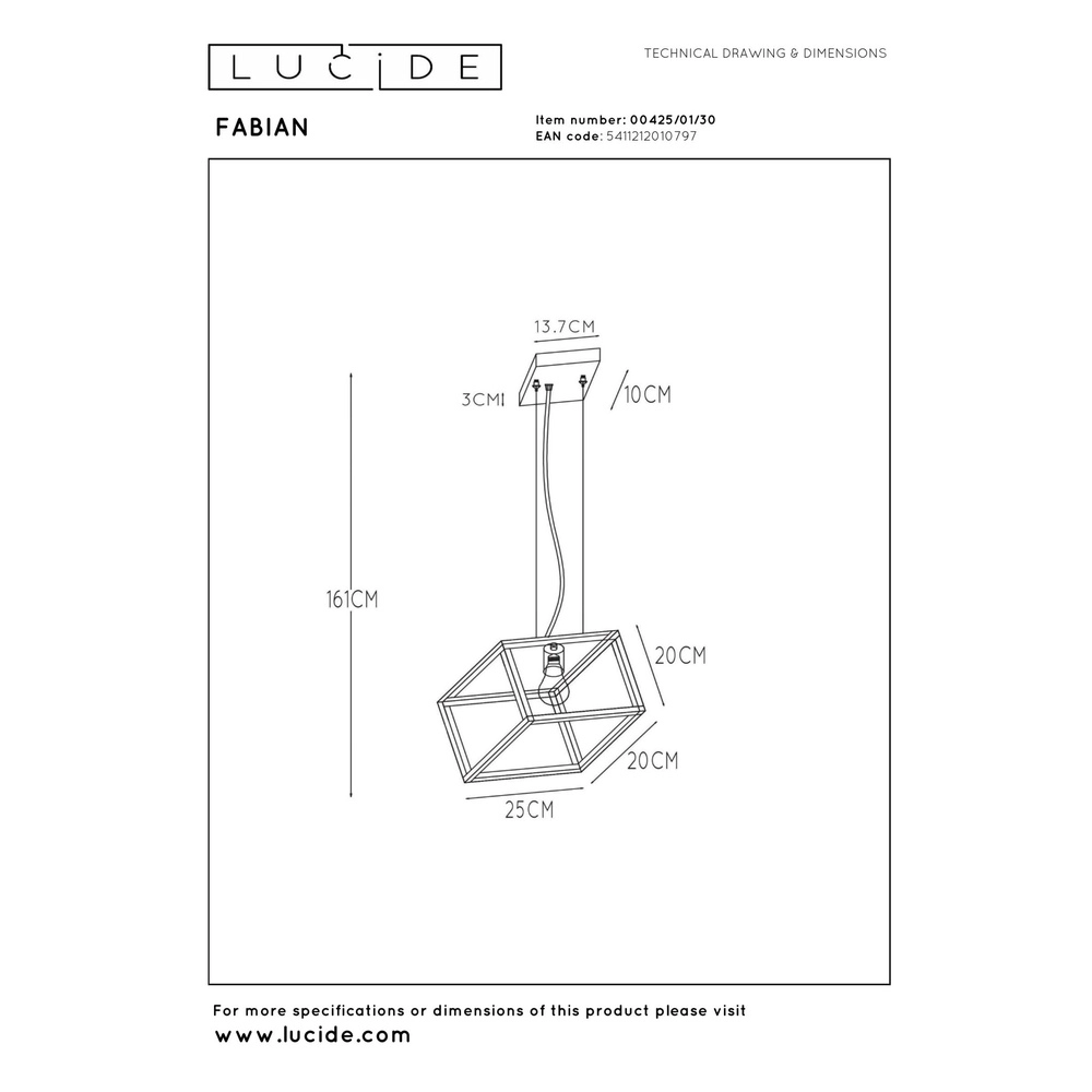 Lampe pendante moderne Fabian Noir Lucide 5411212010797