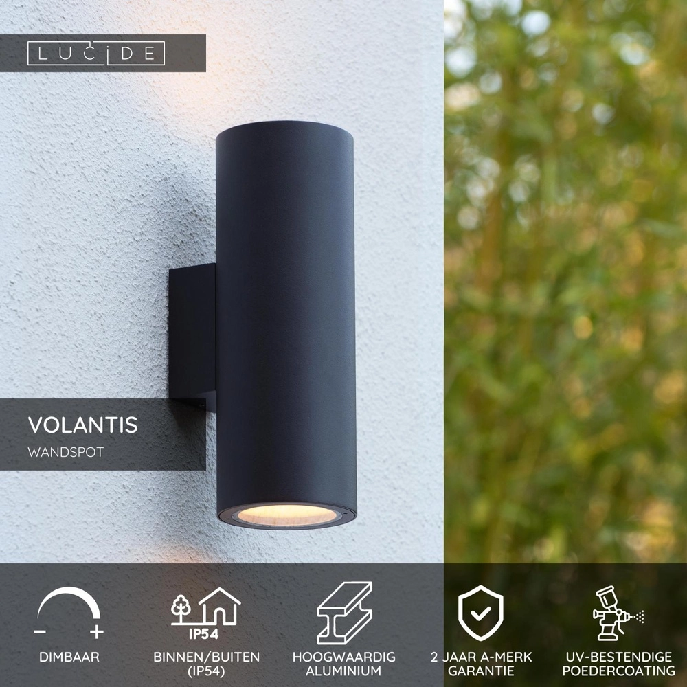 Projecteur mural Volantis Noir Haut & Descendant Lucide 5411212272058