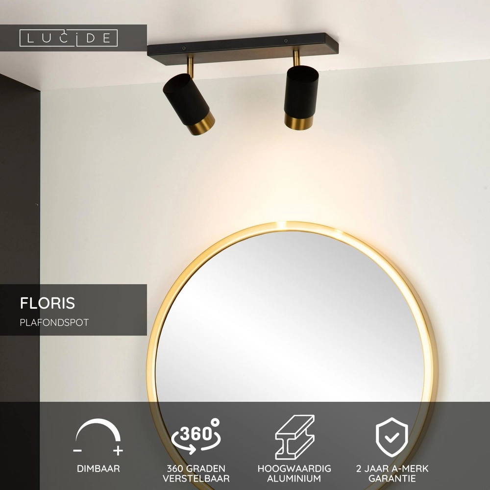 Projecteur de plafond Floris Double Noir Lucide 5411212351784