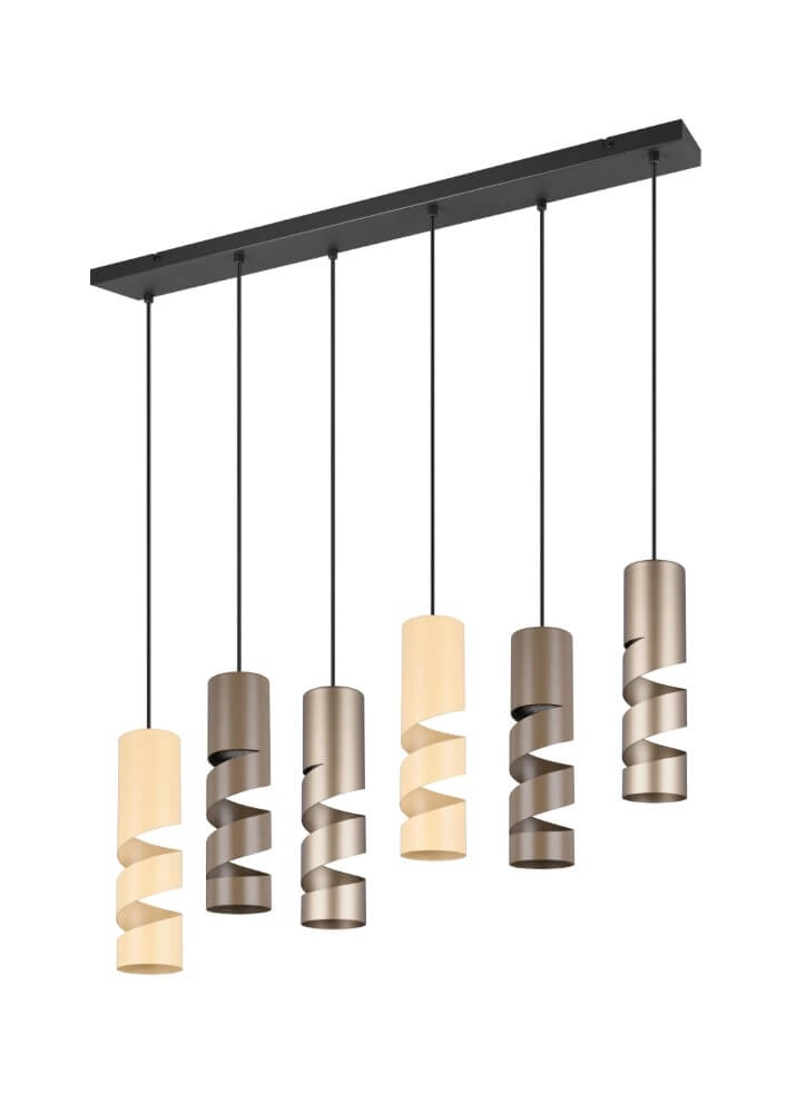 Lampe à suspension tube 6 lumières Stream nuances brunes Trio 4017807614039