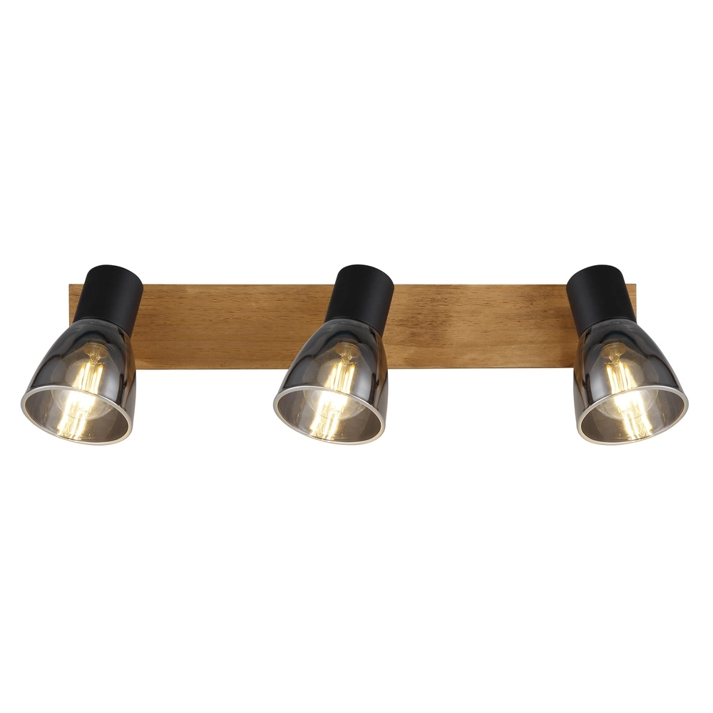 Lampe de plafond Claude 3-noir clair avec bois Globo 9007371431212