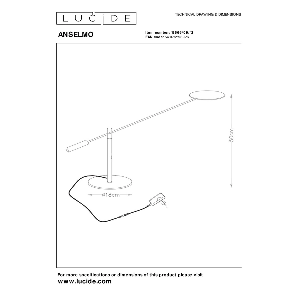 Lampe de bureau Anselmo Chrome Lucide 5411212193926
