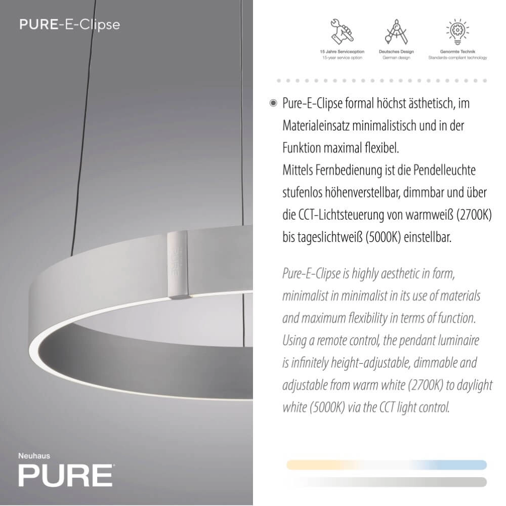 Lampe suspendue ronde Pure E-Clipse aluminium Ø 50cm Paul Neuhaus 4012248372333