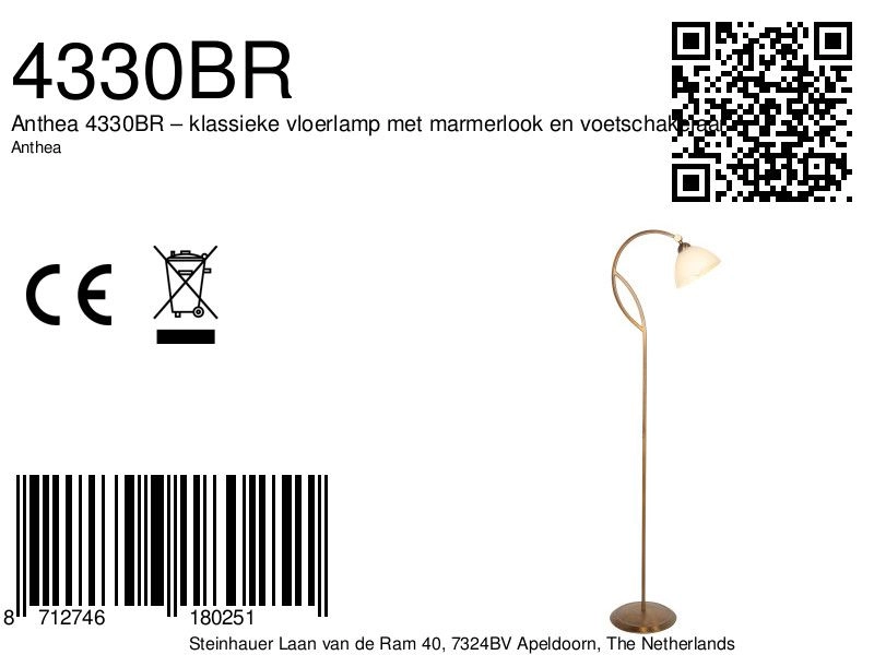 Lampe sur pied classique Anthea bronze Steinhauer 8712746180251