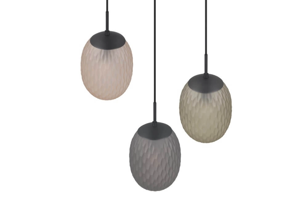Lampe suspendue 3 lumières Facette avec verre coloré nervuré Trio 4017807616835