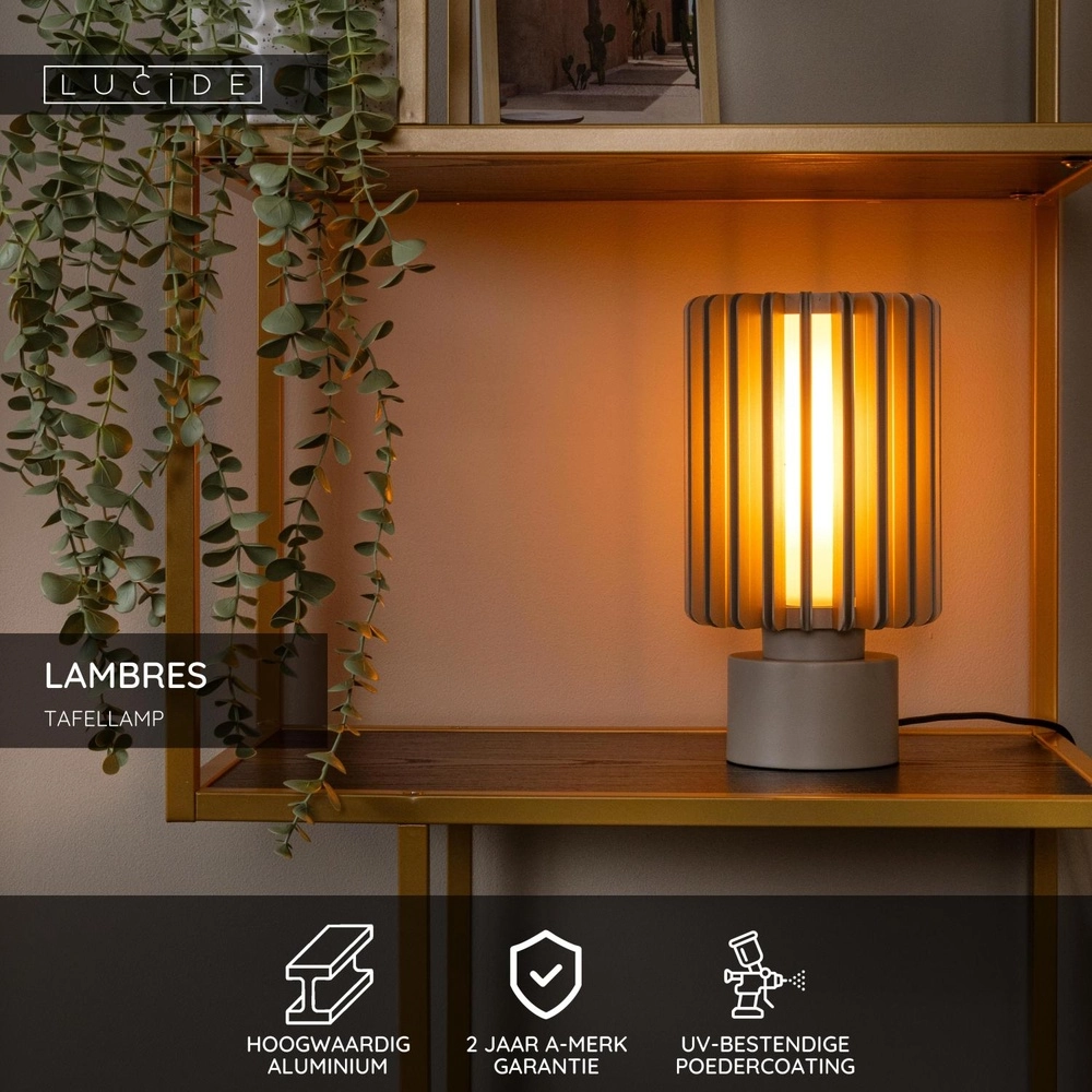 Lampe de table Lambres Ø 15 cm taupe Lucide 5411212452955