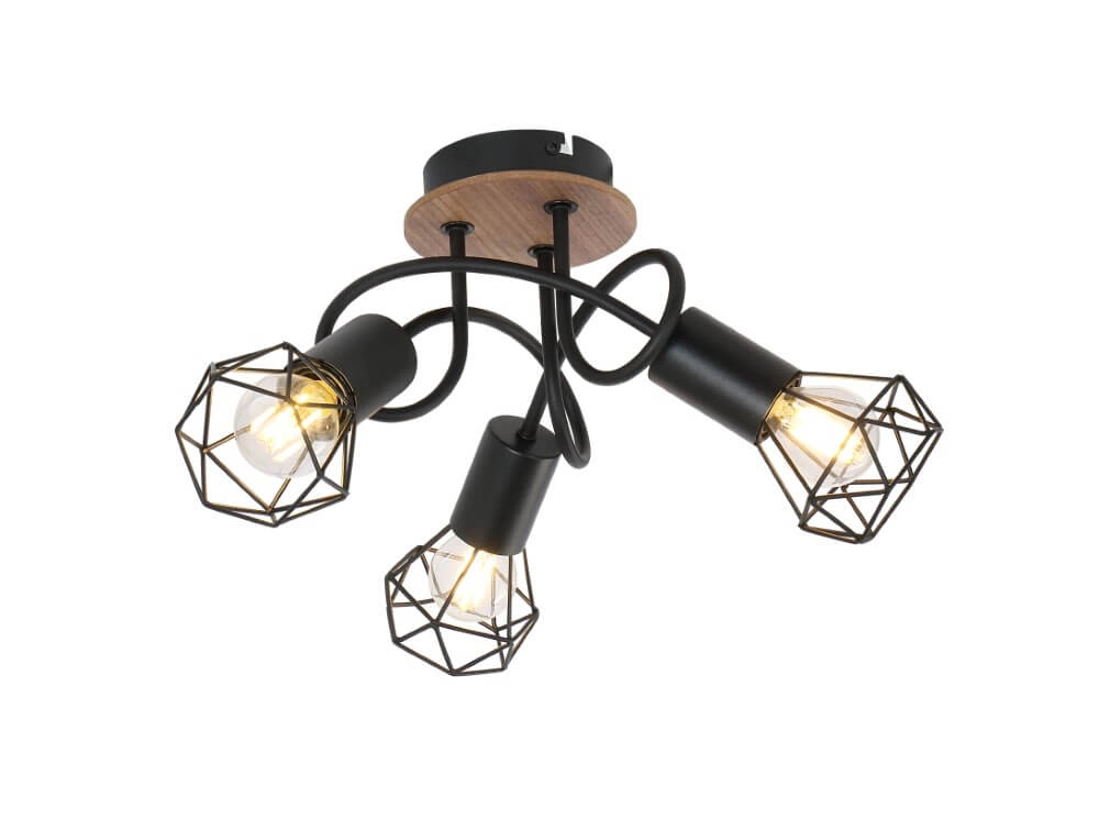 Plafonnier Xara I noir avec bois 3 lumières Plafonnier Xara I noir avec bois 3 lumières