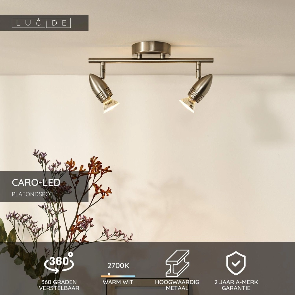 Projecteur de plafond Caro-Led Chrome mat à deux lumières Lucide 5411212133397