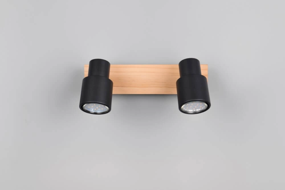 Plafonnier 2 lumières Pierre noir avec bois Trio 4017807638172